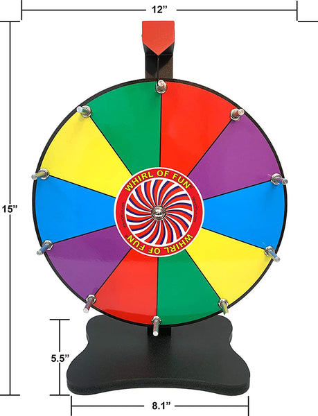  12 Inch Spinning Prize Wheel, Heavy Duty Base with 10